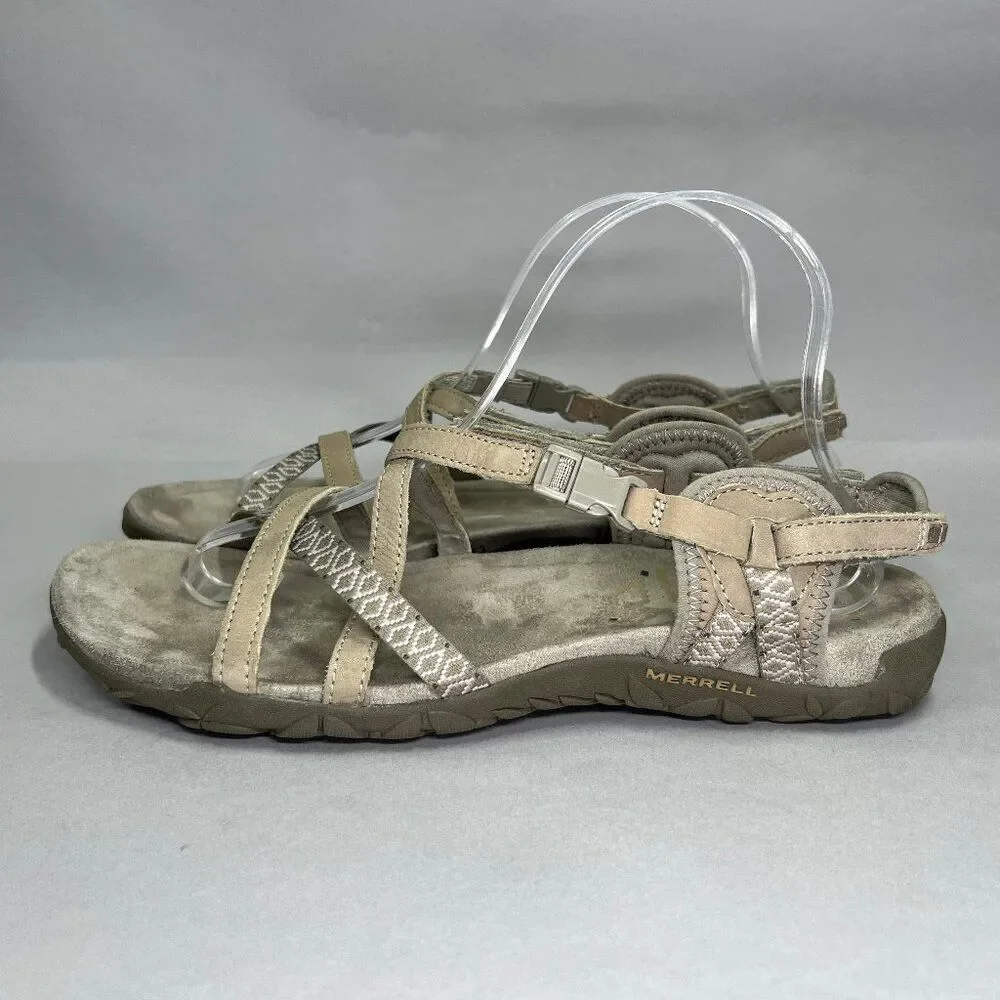 Merrell Terran Lattice II Sandal Women 10 Tan‎ Athletic Outdoor Hiking Flip Flop